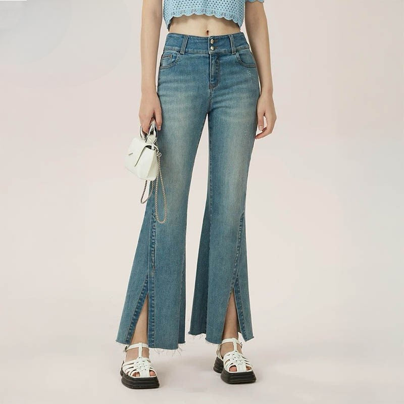 Pankh Garry Flared Regular Fit Denim High Waist Bell Bottom Pant