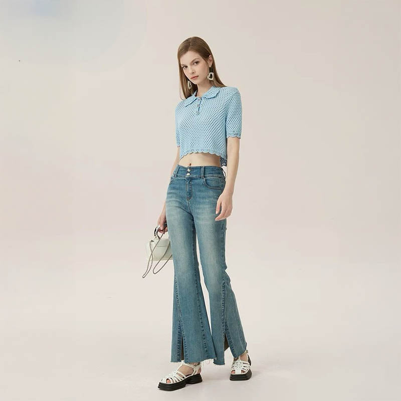 Pankh Garry Flared Regular Fit Denim High Waist Bell Bottom Pant