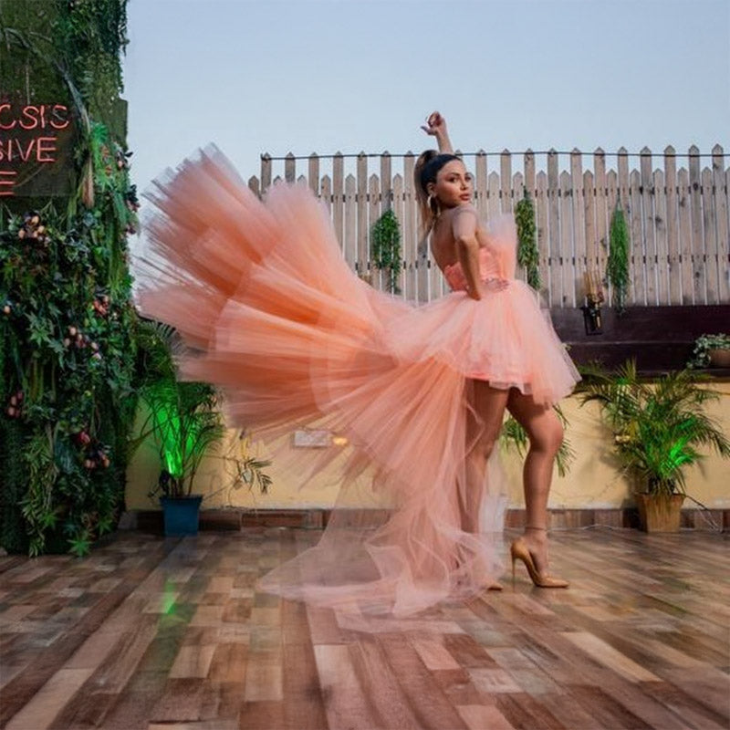 Pankh Pink Frill Party Wear Ball Gown