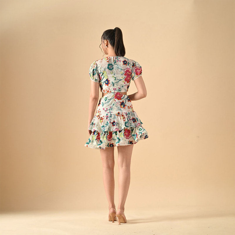 Pankh Axel Luxe Cut Out Floral Lace Mini Dress