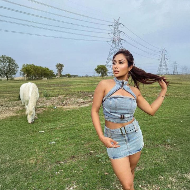 Pankh Raize Denim Top And Skirt Set