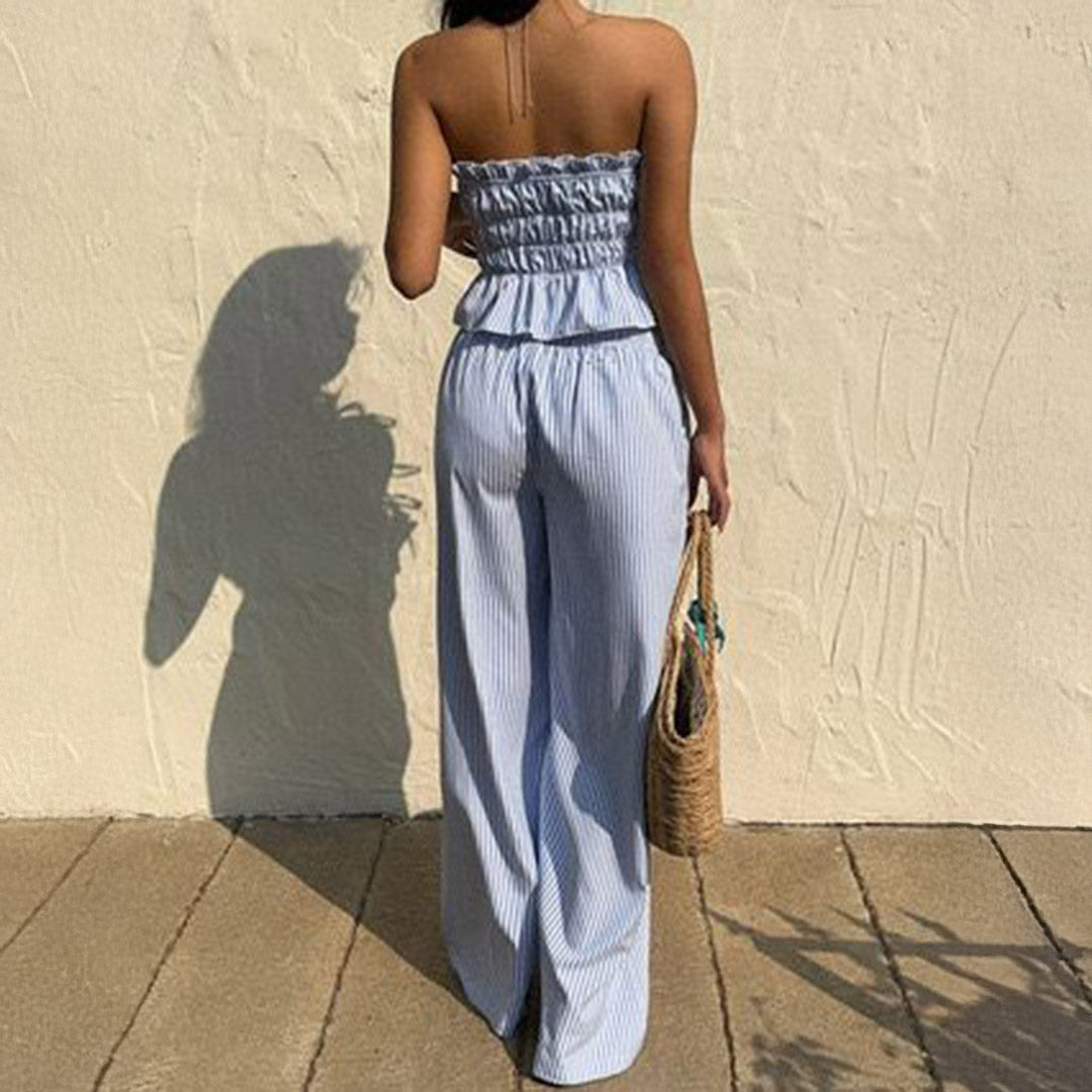 Pankh Matix Stripe Off Shoulder Top And Pant Set