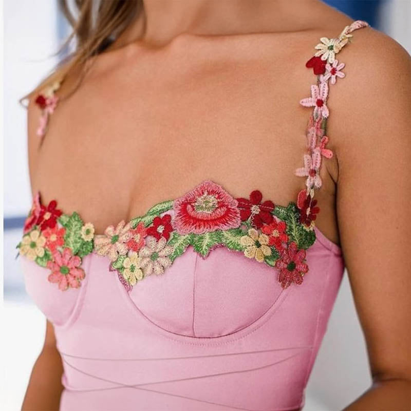 Pankh Bridget Flower Neck Embroidered Strap Dress
