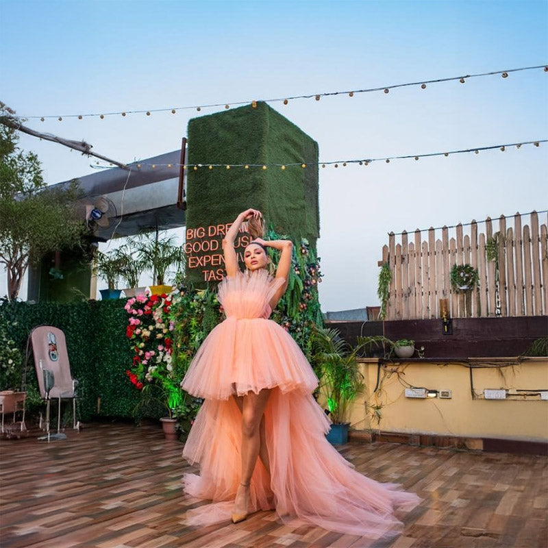 Pankh Pink Frill Party Wear Ball Gown