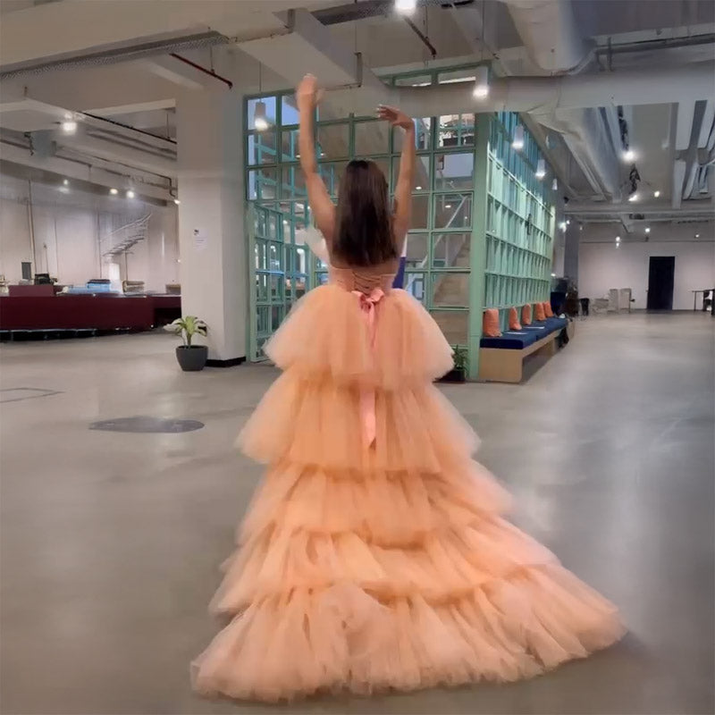 Pankh Pink Frill Party Wear Ball Gown