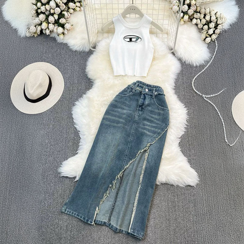 Pankh Alvin Top And Denim Skirt Set