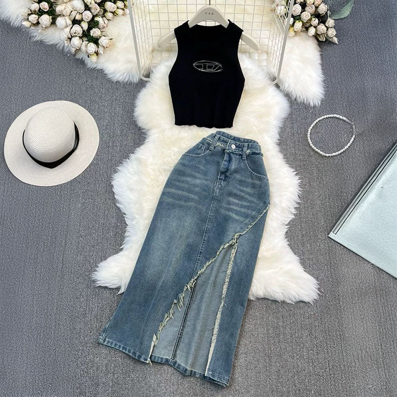 Pankh Alvin Top And Denim Skirt Set
