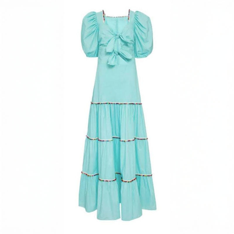 PANKH REI CUT OUT PUFF SLEEVE LONG DRESS