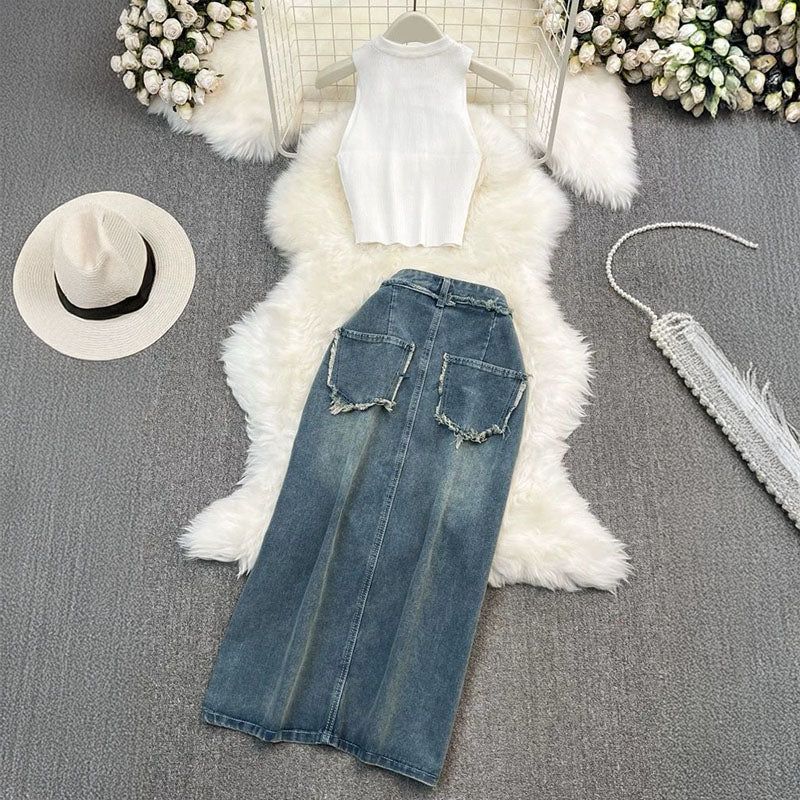 Pankh Alvin Top And Denim Skirt Set