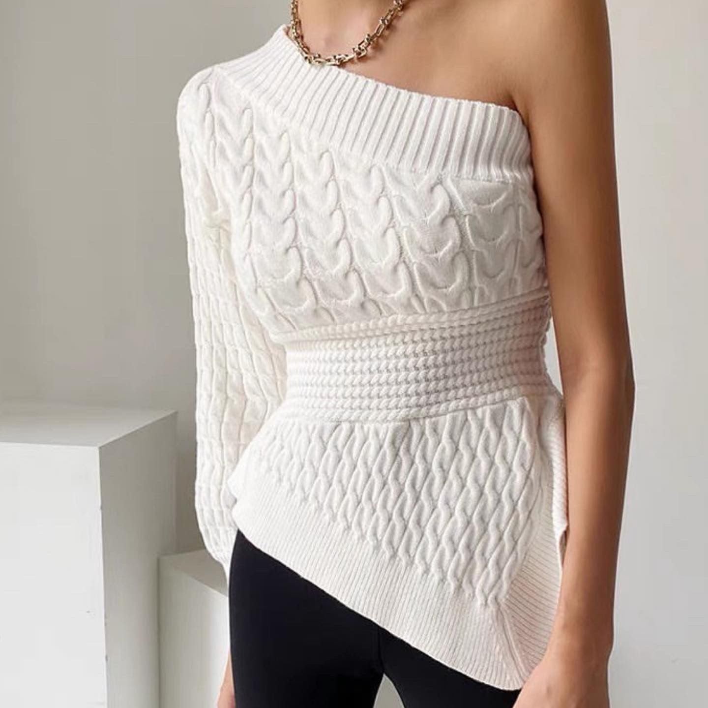 Pankh Dorm One Shoulder Knit Sweater