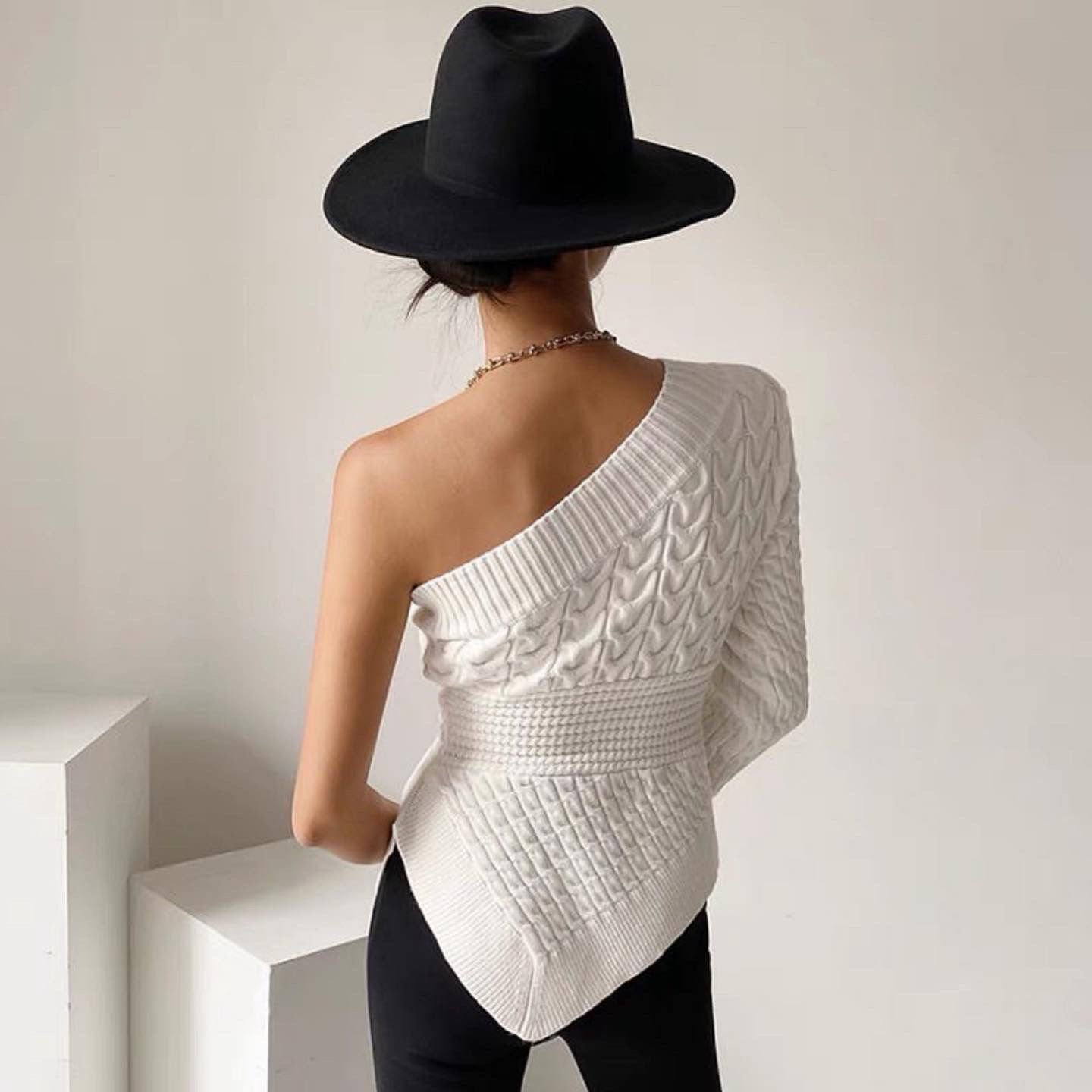 Pankh Dorm One Shoulder Knit Sweater