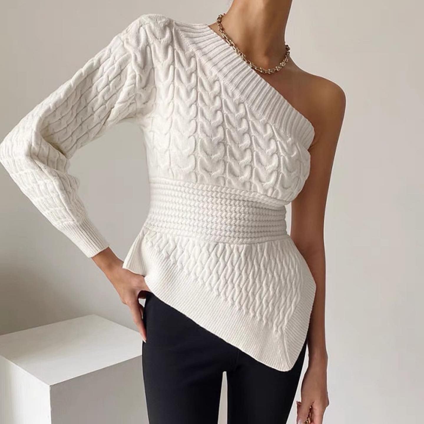 Pankh Dorm One Shoulder Knit Sweater