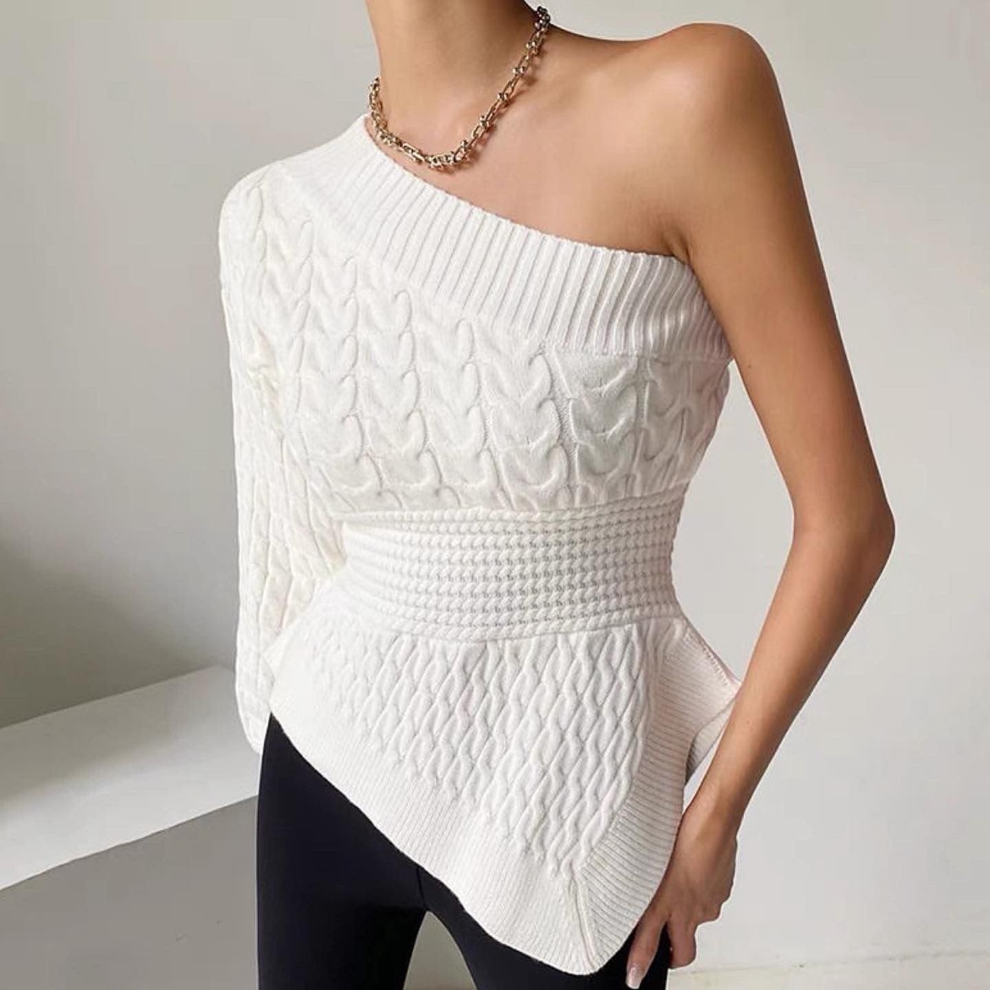 Pankh Dorm One Shoulder Knit Sweater