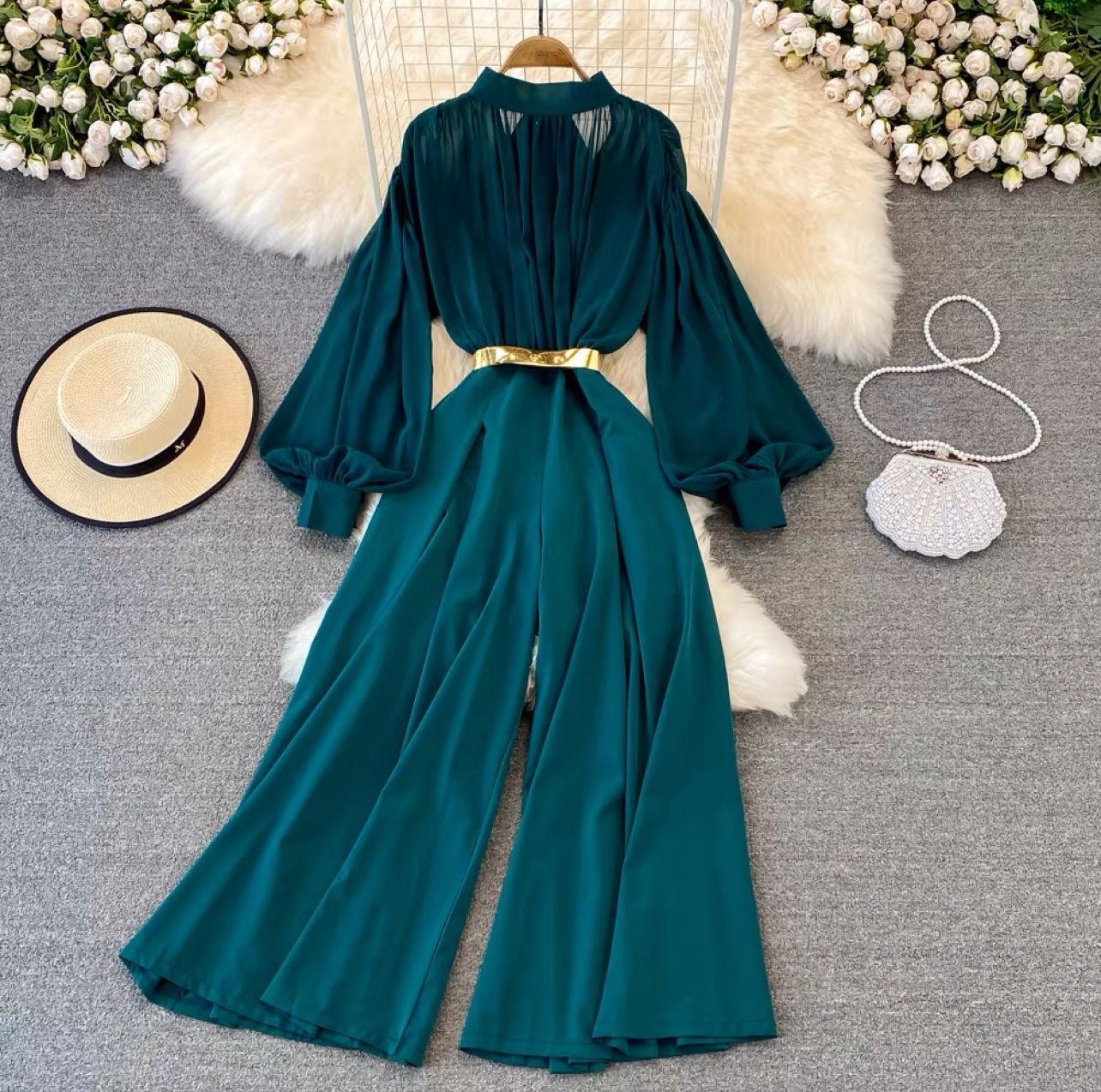Pankh Clata Pleated Summer Jumpsuit With Belt