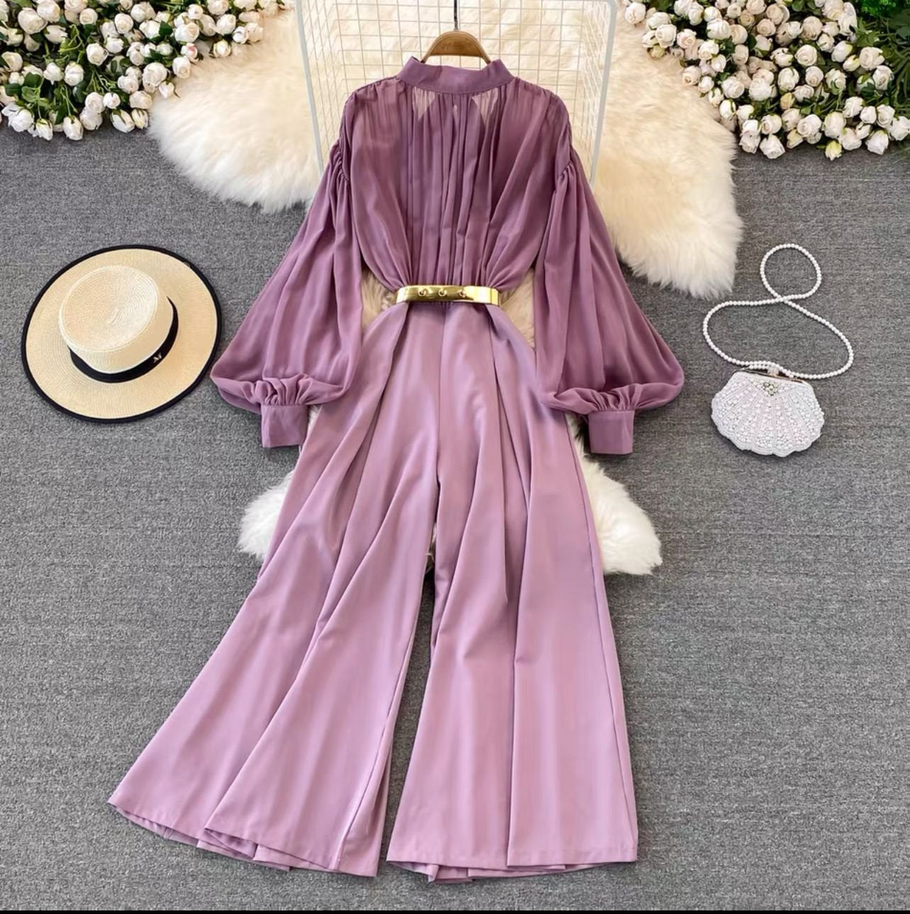 Pankh Clata Pleated Summer Jumpsuit With Belt