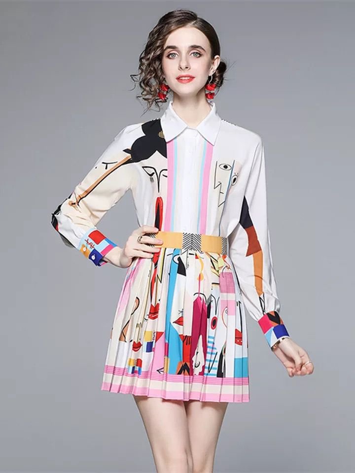 Pankh Dexy Abstract Print Shirt And Pleated Skirt Set