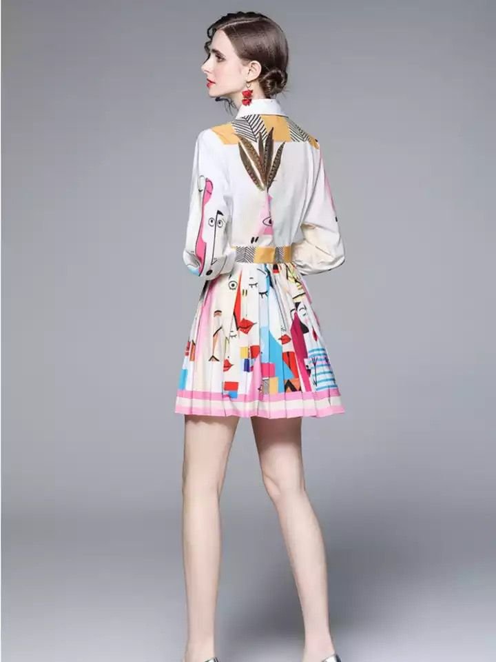 Pankh Dexy Abstract Print Shirt And Pleated Skirt Set