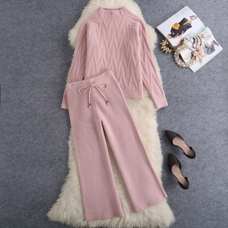 Yaish wool knit coord track warm Travel set