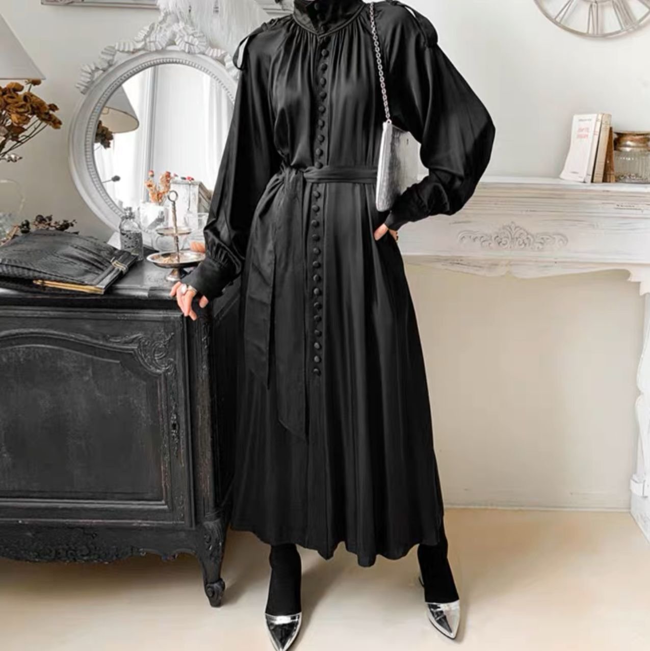 Pankh Posey Luxe High Neck Lantern Sleeve Long Dress