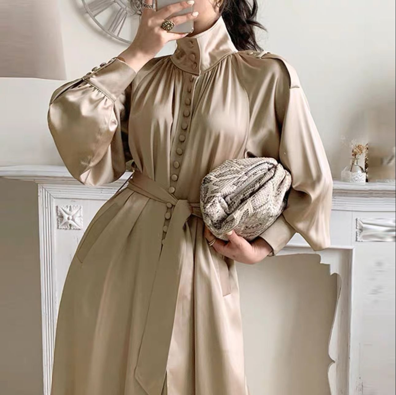 Pankh Posey Luxe High Neck Lantern Sleeve Long Dress