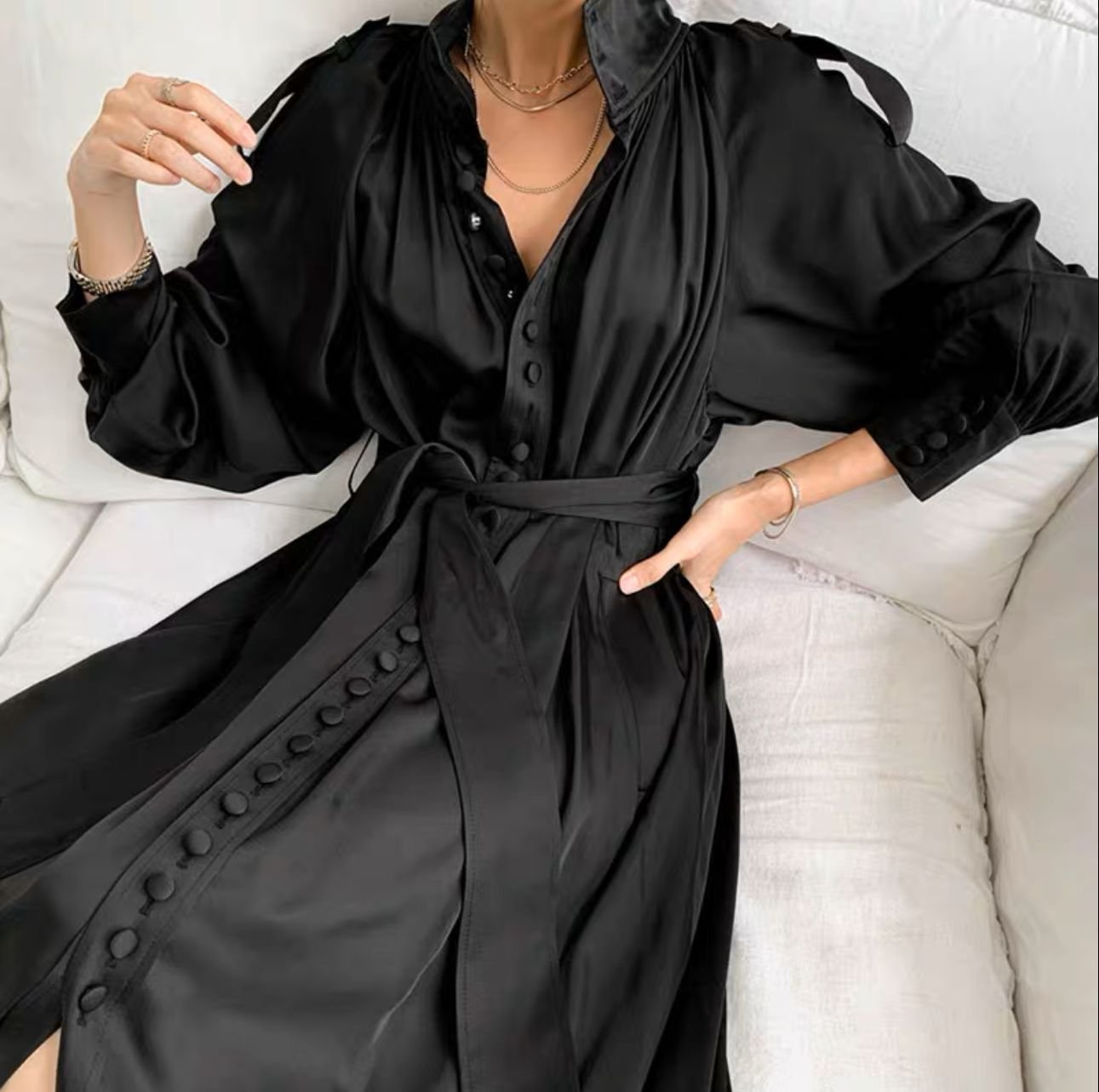 Pankh Posey Luxe High Neck Lantern Sleeve Long Dress