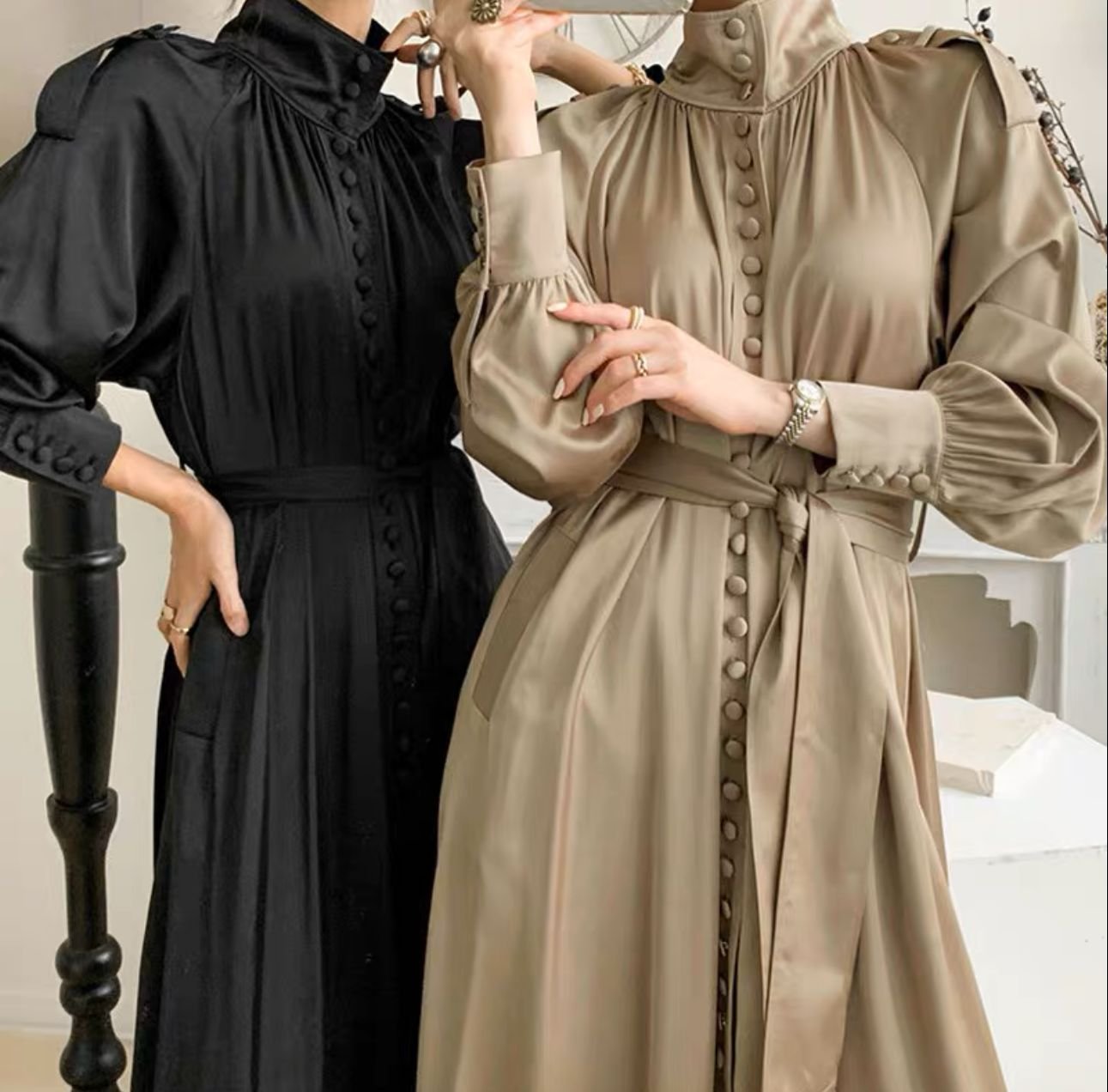 Pankh Posey Luxe High Neck Lantern Sleeve Long Dress