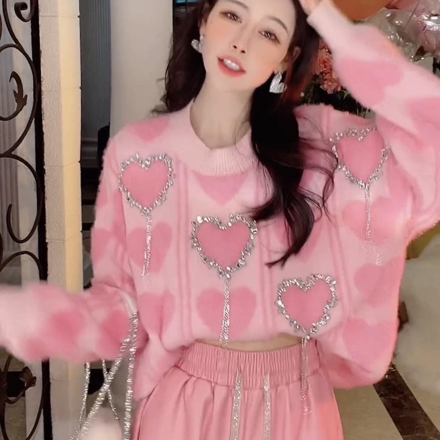 Pankh Blush Soft Wool Heart Embellished Party Wear Sweater