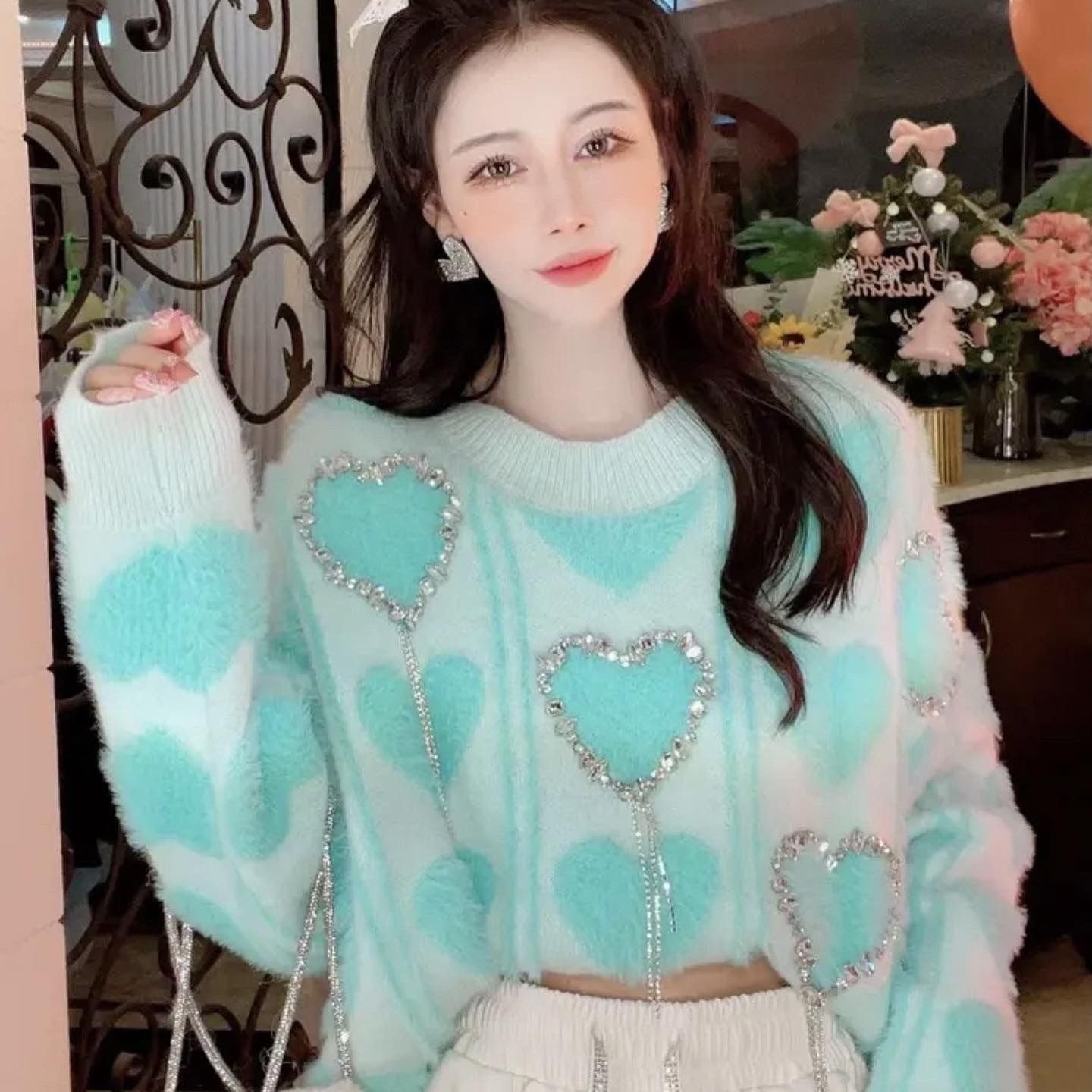 Pankh Blush Soft Wool Heart Embellished Party Wear Sweater