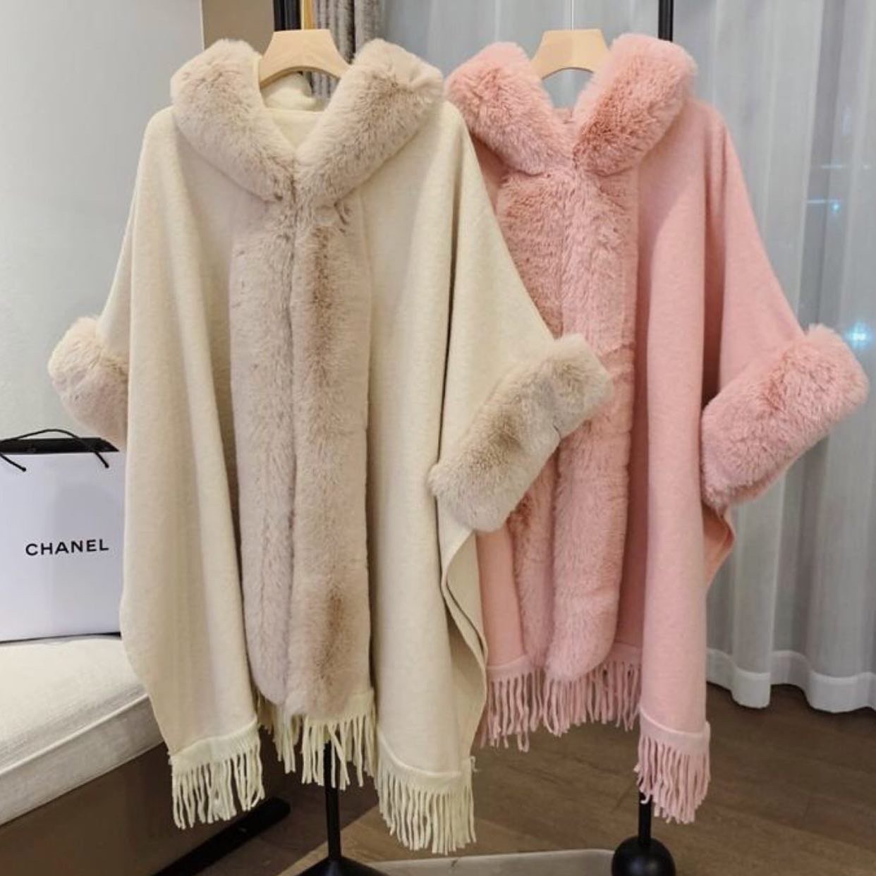 Sherry Luxury Women Faux Rex Rabbit Fur Coat Cape