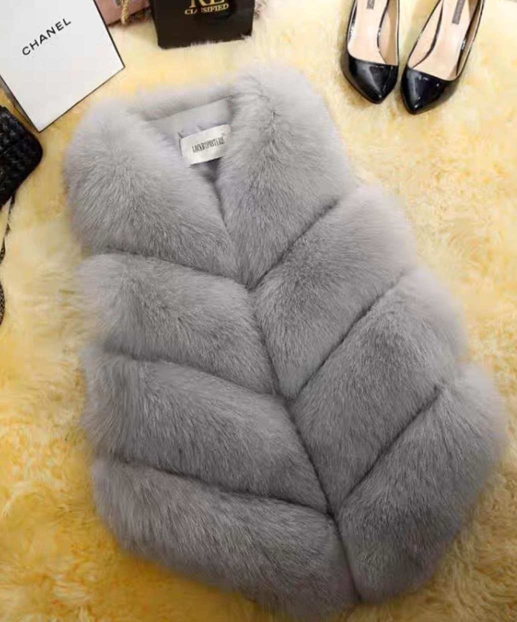 Pankh Elon Fox Fur Plush Sleeveless Coat