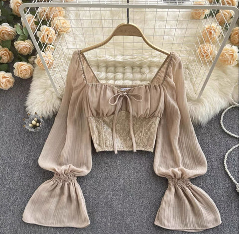 Pankh Emma Chiffon Long Sleeve Corset Fit Party Top Blouse