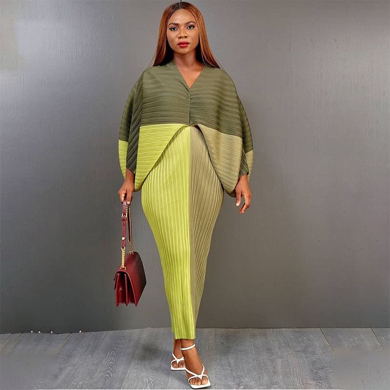 Pankh Melissa Pleated Lantern Bat Sleeve Maxi Dress