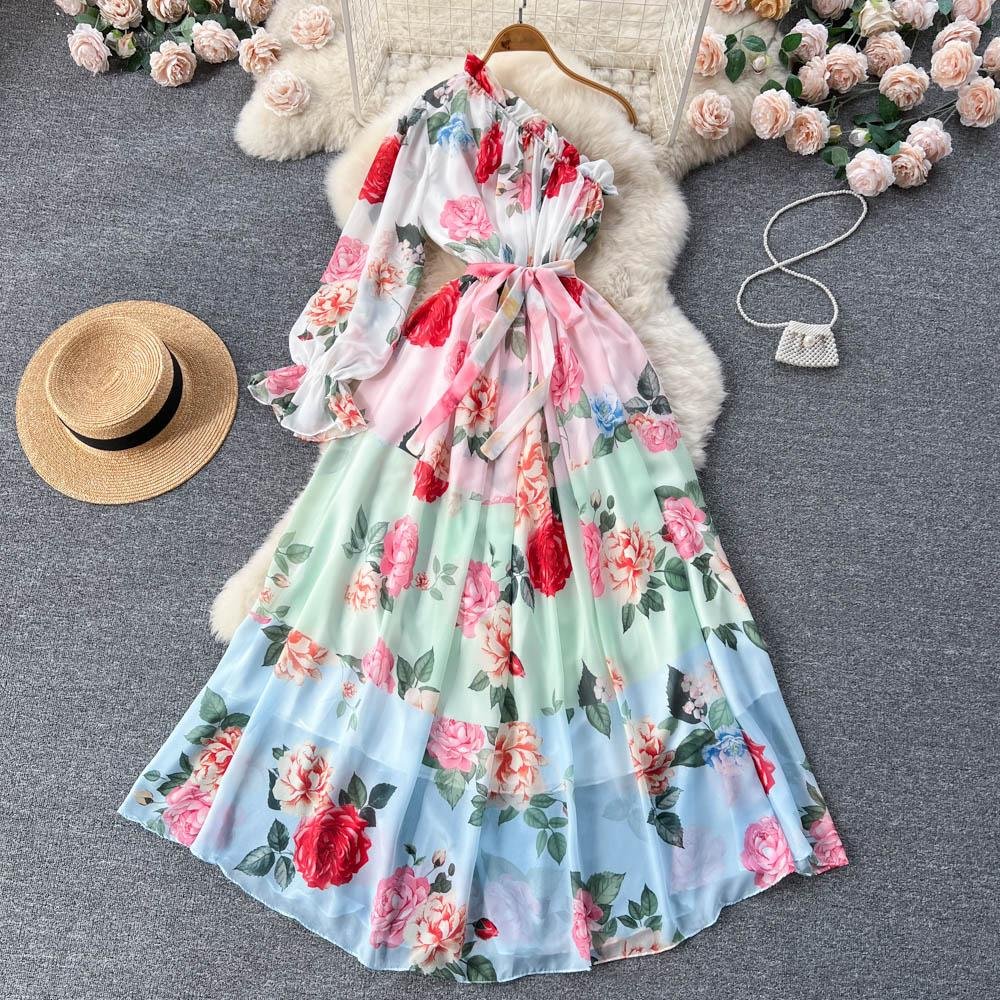 Suzanne Floral Printed one off shoulder maxi Dress