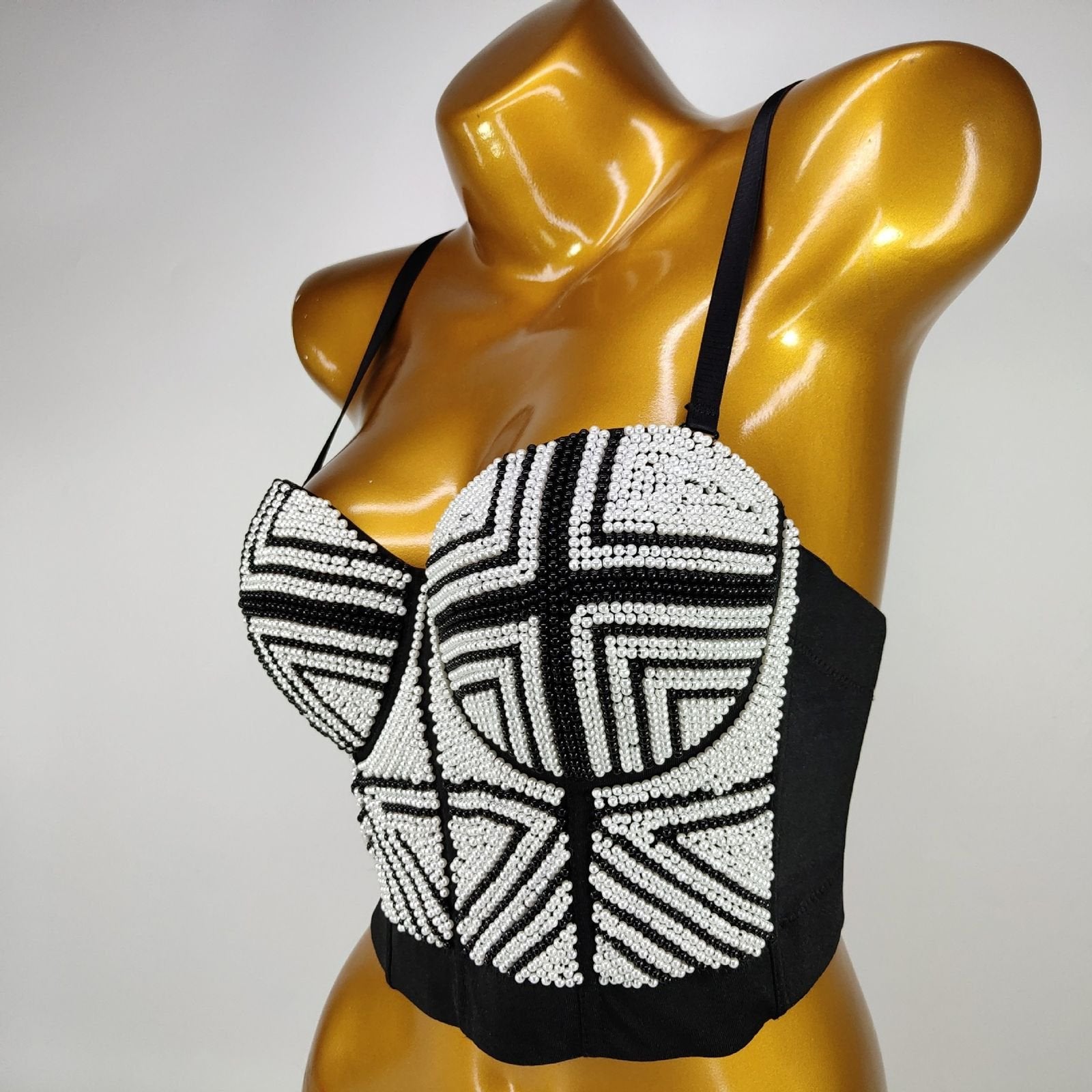 Pankh Abarrane Pearl Beaded Rhinestone Bustier Corset Blouse