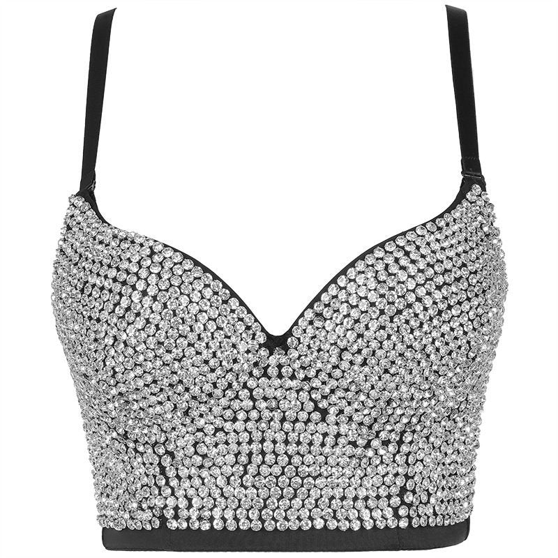 Women New Bright Night Rhinestone Gaga Bustier Corset Blouse