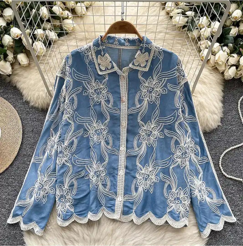 Pankh Skie Premium Flower Embroidered Cotton Shirt