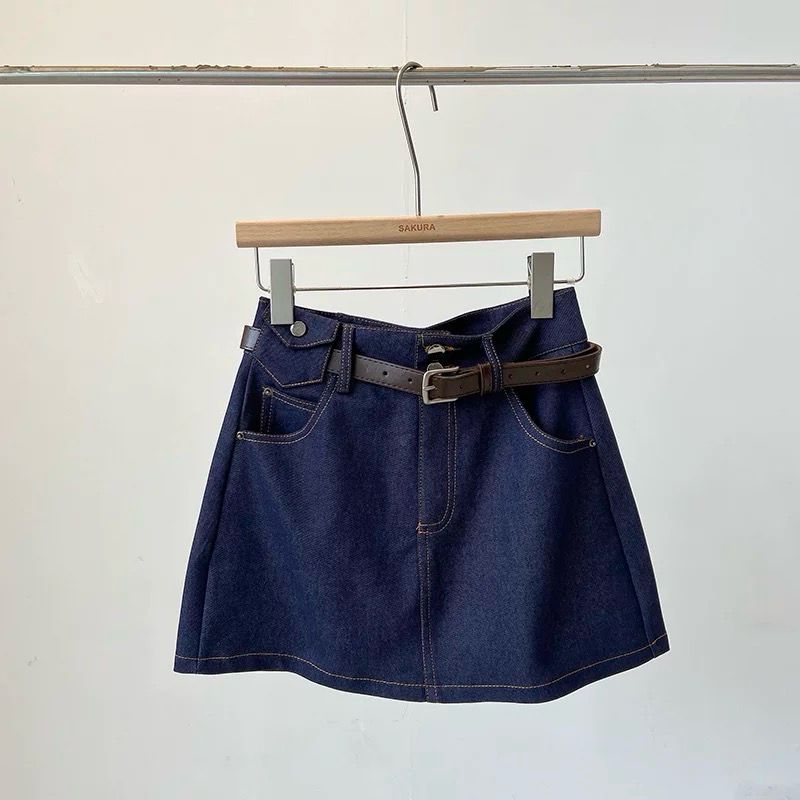 Pankh Ayza Solid Pure Cotton Denim Mini Skirt