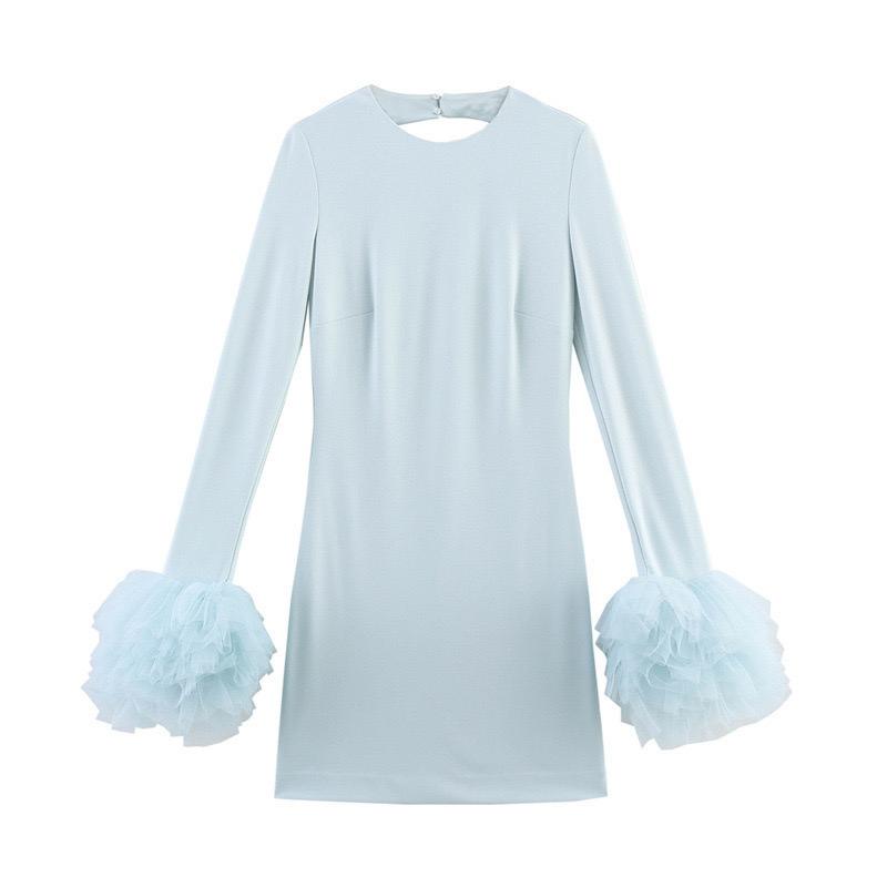 Pankh Evelina Pale Blue Ruffle Sleeve Trimmed Short Dress