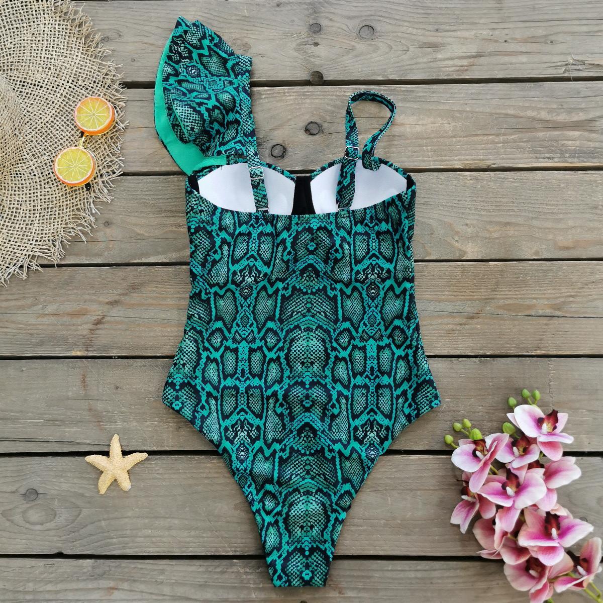 Pankh Michael Printed One Shoulder Ruffle Swimsuit Monokini