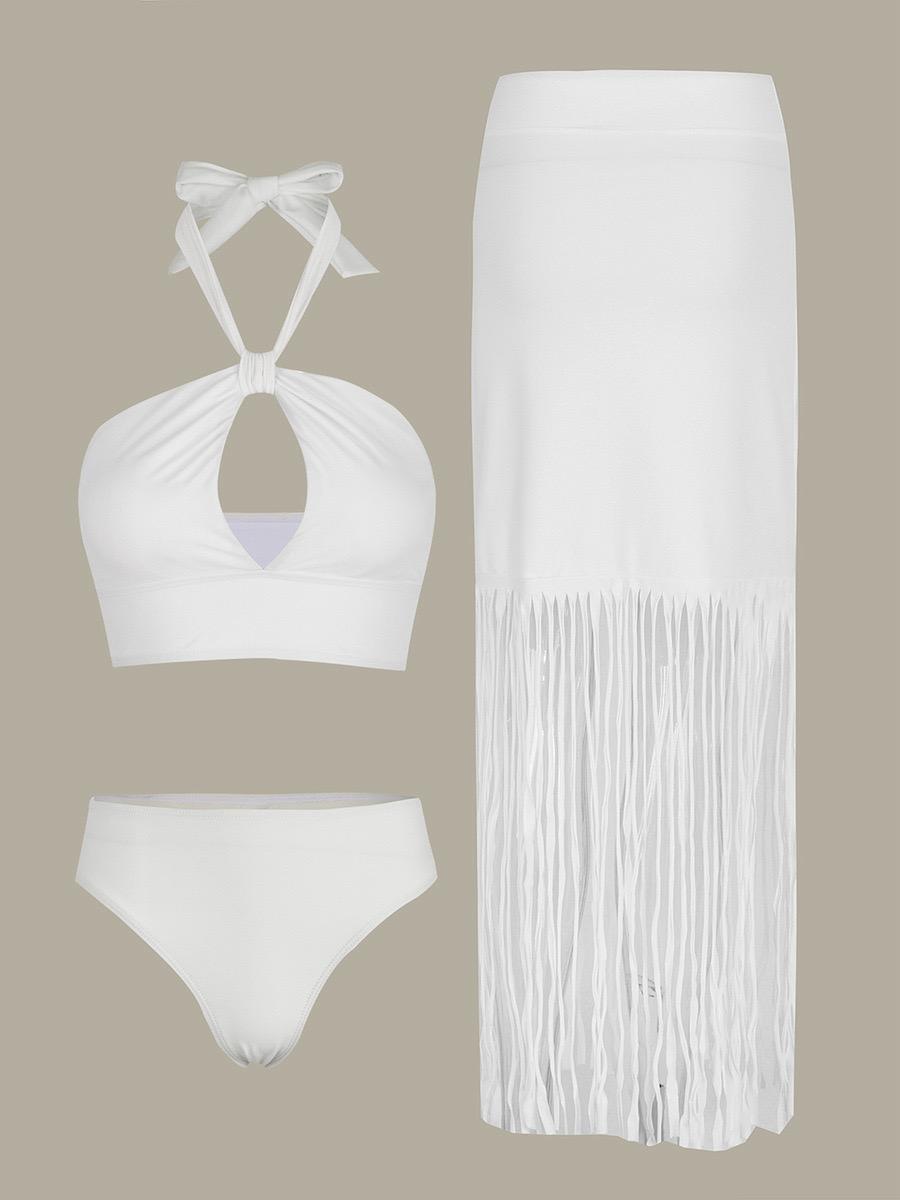Pankh Bethany Resortwear Cutout Bikini Swimsuit with Tassel Skirt Cover Up