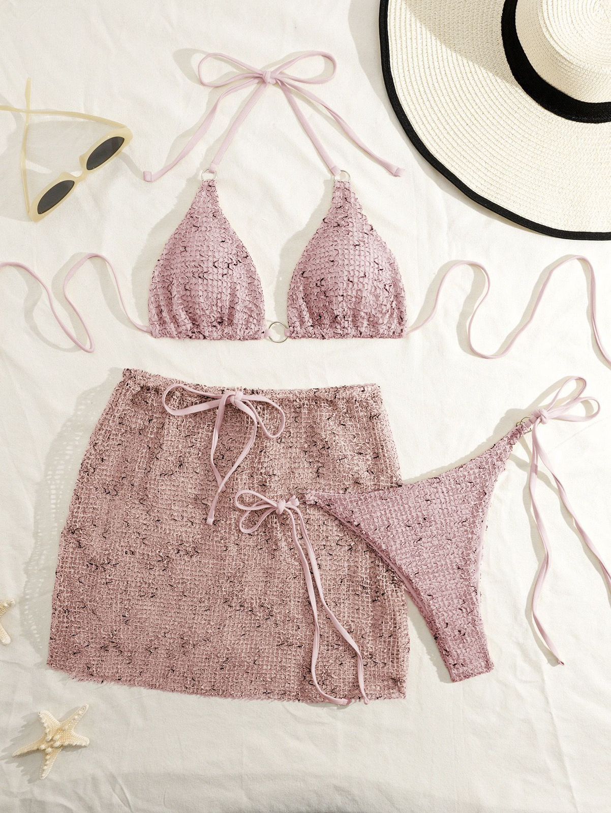 Pankh Edison Shiny Swimsuit with Adjustable Skirt Cover-Up Bikini Set