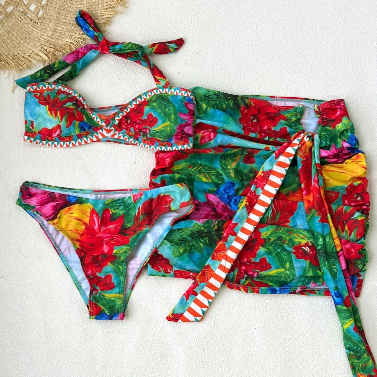 Pankh Bydee Floral Printed 3 Peice Swimwear Bikini and Skirt Set