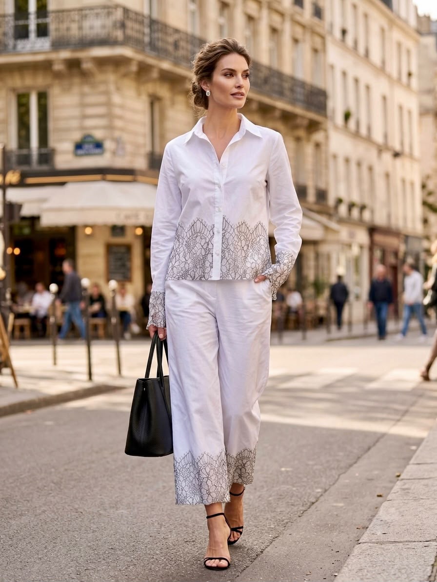 Pankh Edwin Embroidered Lace Linen-Blend Shirt And Wide-Leg Pants Co-ord
