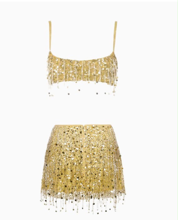 Pankh Yuzuki Hand Beaded And Sequins Crop Top And Mini Skirt