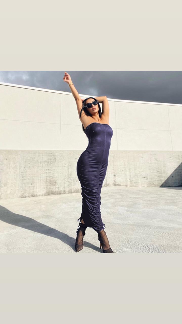 Pankh Barrik Sexy Ruched Tube Sheath Bodycon Summer Party Dress
