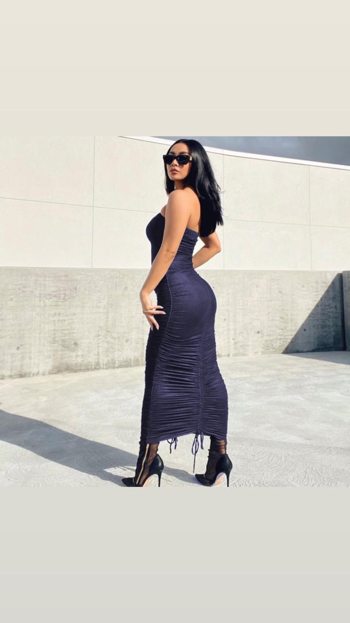 Pankh Barrik Sexy Ruched Tube Sheath Bodycon Summer Party Dress