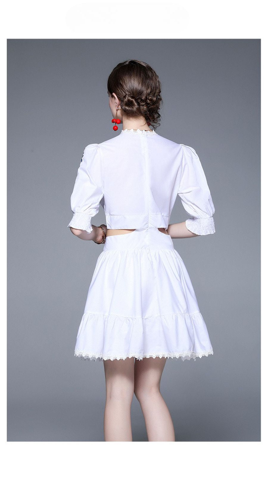 Pankh Layira Embroidery Bubble Sleeve Waist Cut Out Dress