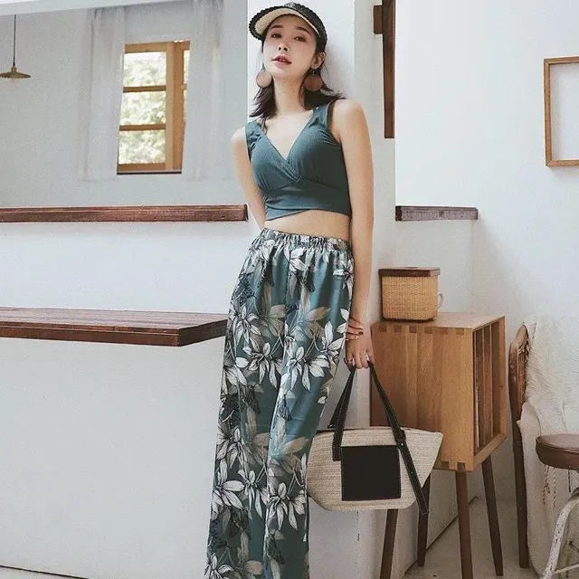 Pankh Alves Modest Swimsuit Bikini Set with coverup pants