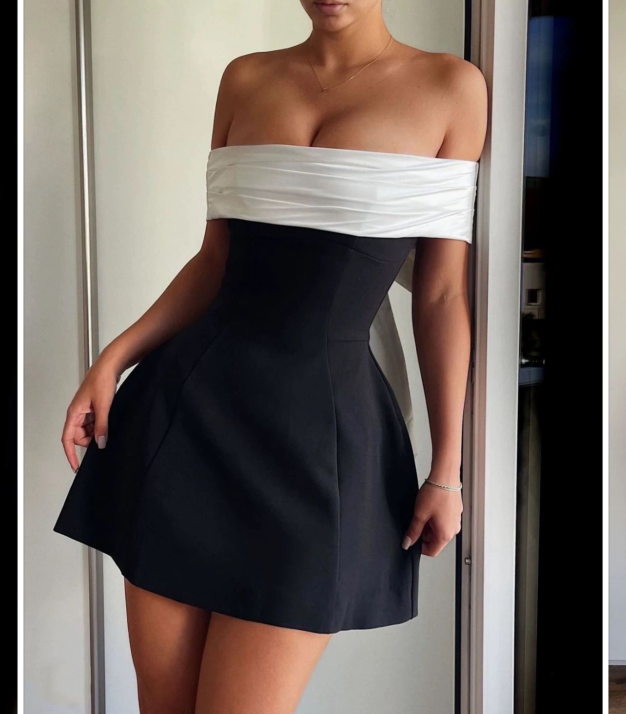 Pankh Vienna Off Shoulder Mini Dress Cute Bow Back Bodycon Dress