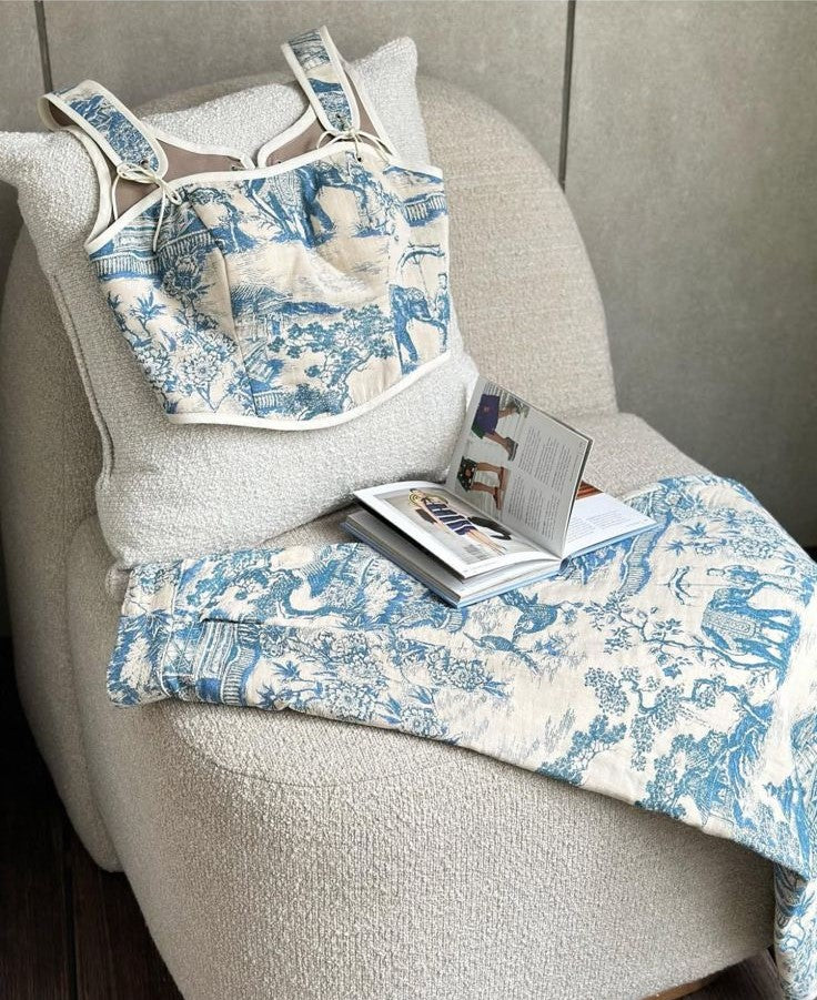 Pankh Maxen Vintage Leaf Printed Corset Top and Pant Coord Set